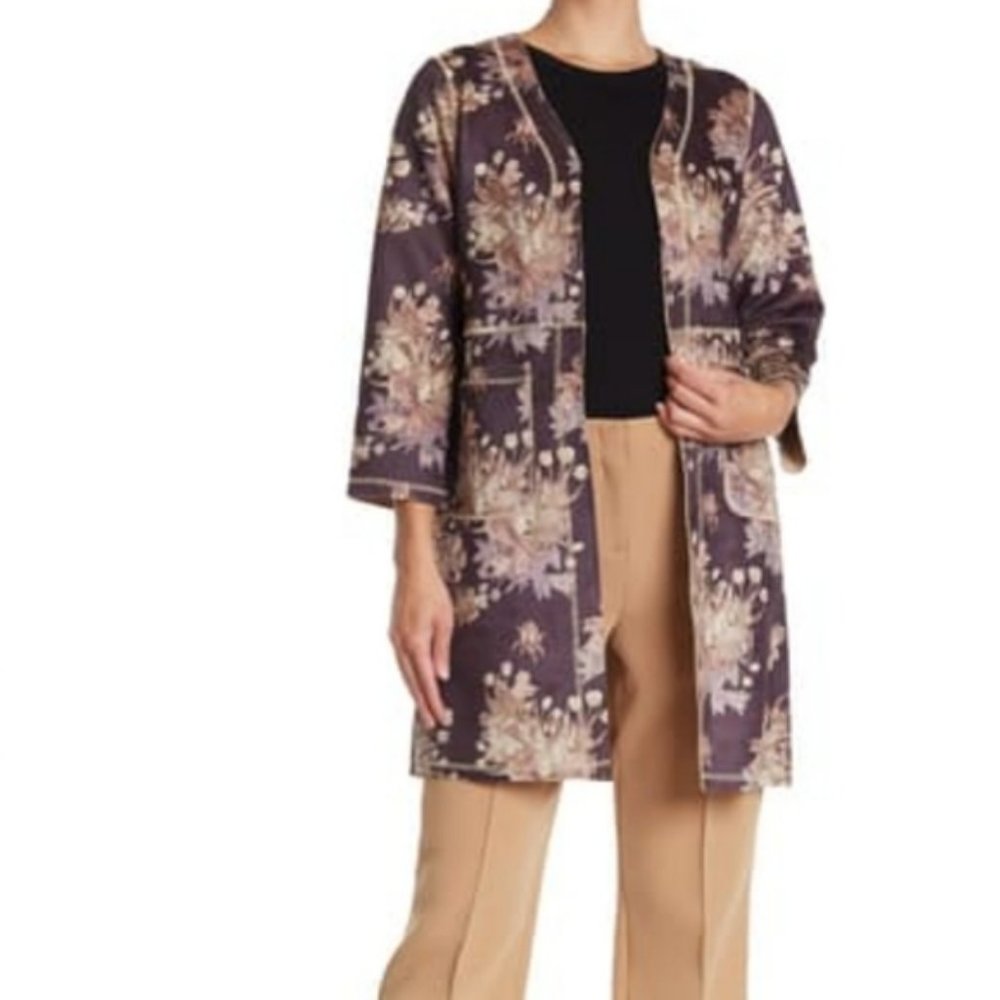 Chelsea & Theodore Floral Print Open Front Jacket